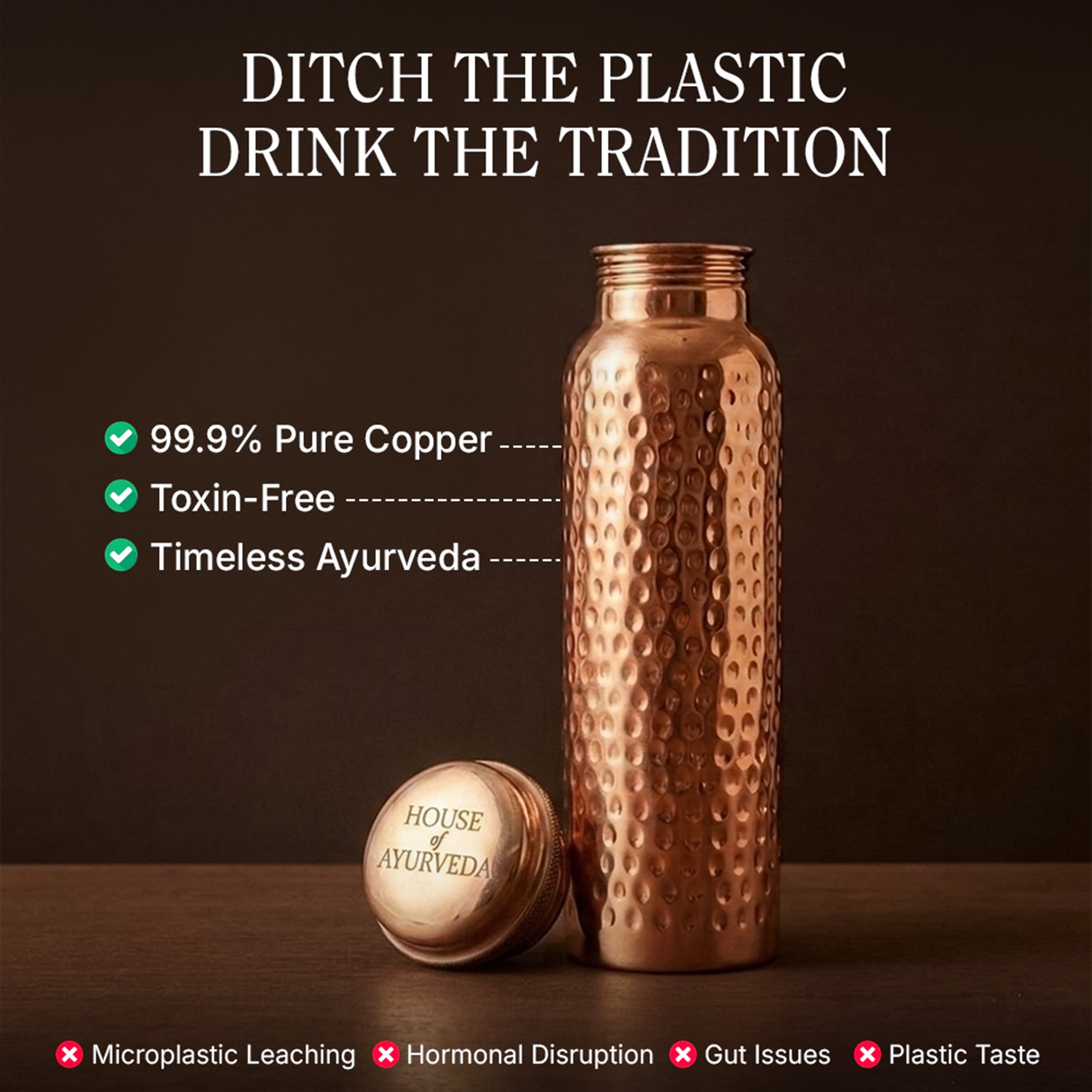 Reviflora® Pure Copper Water Bottles - V2 Hand-Hammered Edition